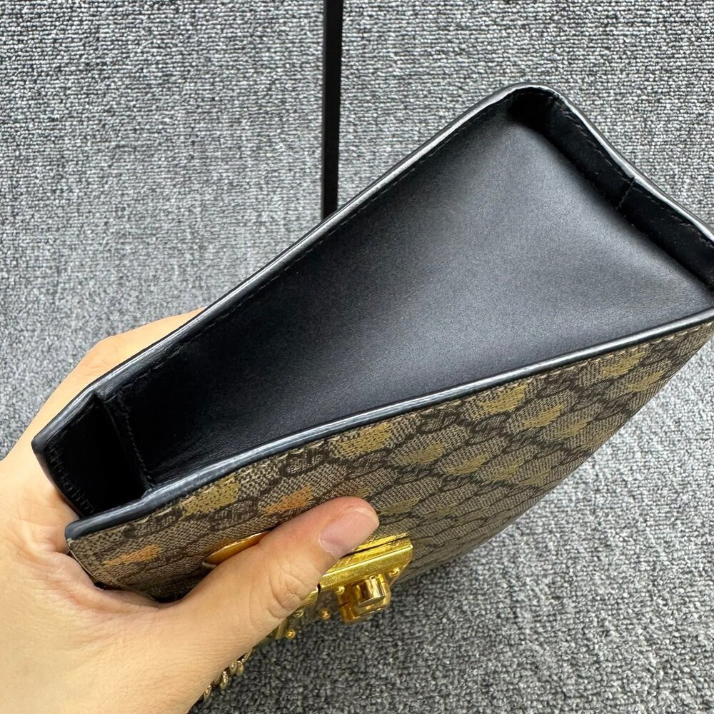 GUCCI Padlock Brown Bee Canvas Shoulder Bag 888-081625 - Picture 5 of 16